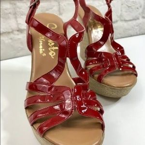 Red patent style wedge heals Callisto California